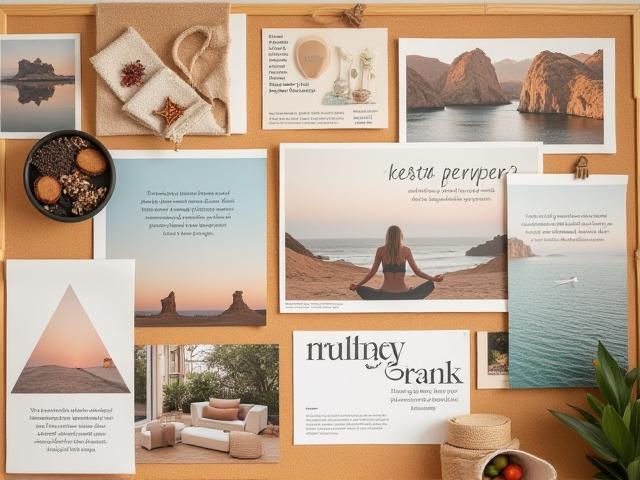 잡지에서 오려 붙인 다양한 이미지로 구성된 비전 보드